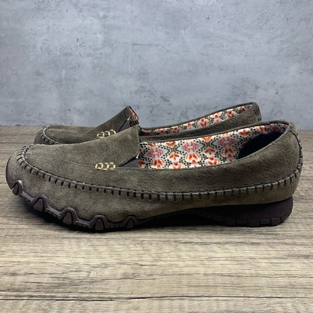 Skechers Bikers Pedestrian~Green~Suede Memory Foam~Slip-On Shoes~48930~Size 9.5M